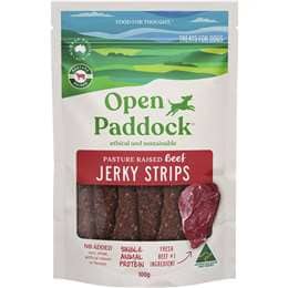 Open Paddock Beef Jerky Strips Dog Treats 100g