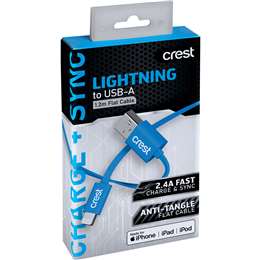Crest Lightning to USB A Flat Cable 1.2m each