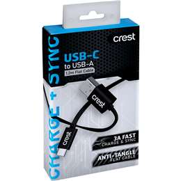 Crest USB C to USB A Flat Cable Black 1.2m each
