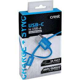 Crest USB-C to USB-A Flat Cable Blue 1.5m each