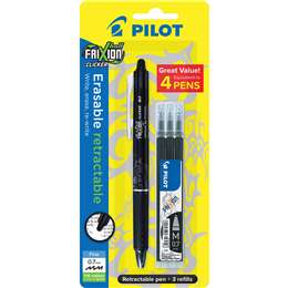 Pilot Frixion Erasable Retractable Gel Pen 0.7mm Black +3 Refills Each ...