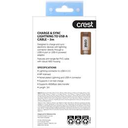 Crest Lightning To Usb-a 3m Flat Cable