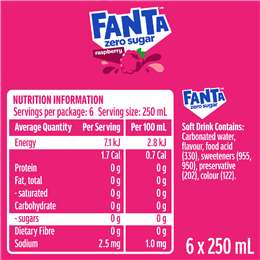 Fanta Raspberry Zero Sugar Soft Drink Mini Cans 250ml X 6 Pack | Woolworths