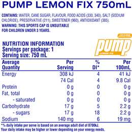 Pump Water Lemon 750ml | Woolworths