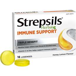 Strepsils Herbal Lozenges Immune Support Honey Lemon 16 pack