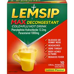 Lemsip Max Cold & Flu Hot Drink Lemon Decongestant With Paracetamol