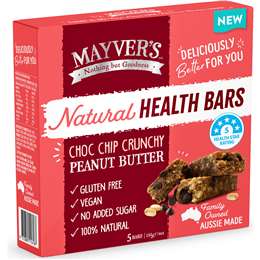 Mayver's Natural Health Bars Choc Chip Crunchy Peanut Butter 5 Pack