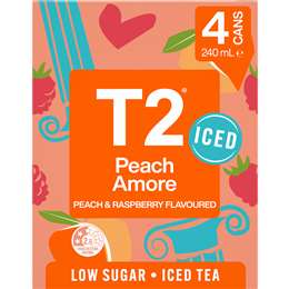 T2 Iced Tea Peach Amore Raspberry Low Sugar Ice Tea Cans