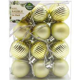 Christmas Baubles 30mm Light Gold 24 Pack