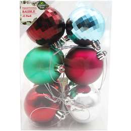 Christmas Baubles 60mm Mixed 12 Pack