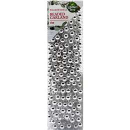 Christmas Decoration 8 Metre Beaded Garland Silver