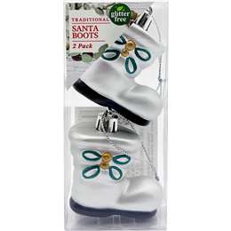 Christmas Traditional Santa Boots Decoration Silver 2 Pack