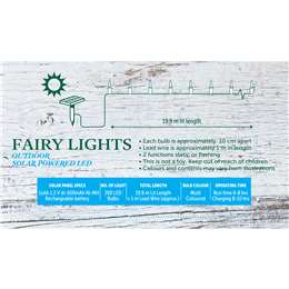 Christmas Solar Powered 200 Led Fairy Lights Outdoor Multi 19.9m