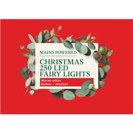 Christmas Mains Powered 250 Led Fairy Lights Warm White 24.9m