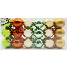 Christmas Green & Orange Baubles 36 Pack