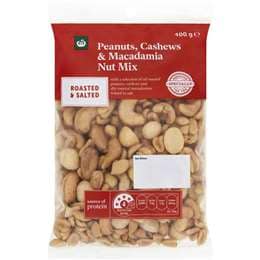 Woolworths Roasted & Salted Peanuts Cashews & Macadamia Nut Mix