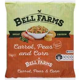 Bell Farms Carrots Peas & Corn Snap Frozen 1kg