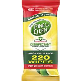 Pine O Cleen Lemon Lime Disinfectant Cleaning Wipes 2 x 110 Pack