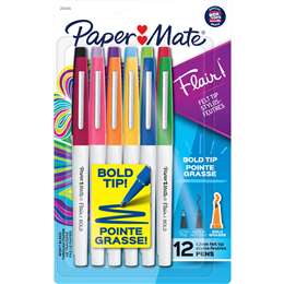 Papermate Flair Felt Tip Bold Pens Colour 12 pack