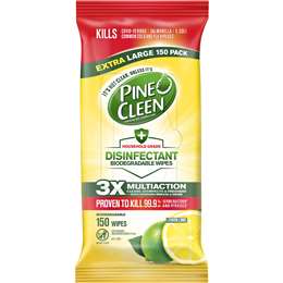 Pine O Cleen Lemon Lime Disinfectant Cleaning Wipes 150 Pack