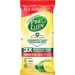 Pine O Cleen Disinfectant Biodegradable Wipes Lemon Lime 45 Pack