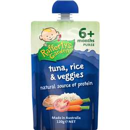 Raffertys Garden Food 6 Months Tuna, Rice & Vegetable Puree 120g