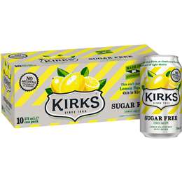 Kirks Sugar Free Lemon Squash Soft Drink Multipack Cans 375ml x10 Pack