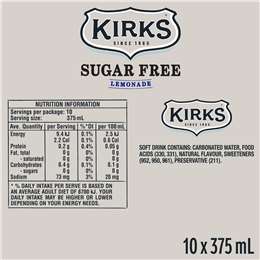 Kirks Sugar Free Lemonade Soft Drink  Multipack Cans