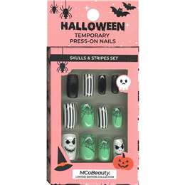 Mcobeauty Halloween Temporary Press On Nails Skulls & Stripes Set Each