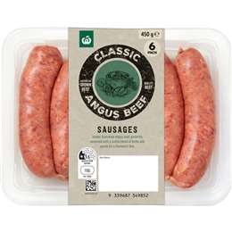 Woolworths Classic Angus Beef Sausages 6 pack