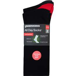 Underworks Mens All Day Cushion Foot Socks Black Size 7-10 Assorted 2 pack