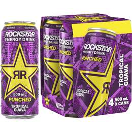 Rockstar Energy Drink Guava Energy Drink 500ml X4 Pack | Woolworths