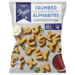 Steggles Chicken Breast Alphabites Crumbed 1kg | Woolworths