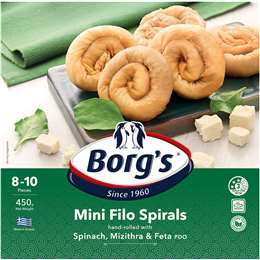 Borg's Mini Filo Spirals Spinach Mizithra & Feta