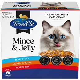 Fussy Cat Adult Grainfree Mince & Jelly Pouches Cat Wet Food 80g x 12 pack