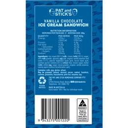 Pat And Stick's Ice Cream Sandwich Vanilla Chocolate 3 Pack | Woolworths