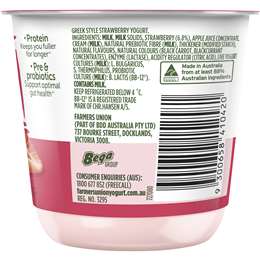 Farmers Union Greek Style Protein + Prebiotics Strawberry Yoghurt