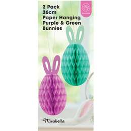 Mirabella Easter 26cm Paper Hanging Purple & Green Bunnies 2 Pack