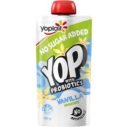 Yoplait Yop Yoghurt With Probiotics No Sugar Added Vanilla Pouch