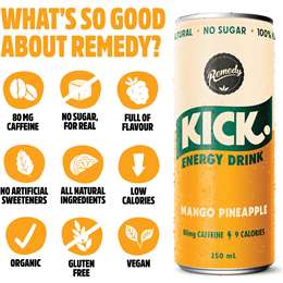 Remedy Kick Energy Drink Mango Pineapple Cans