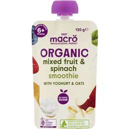 Macro Organic Baby Food Mixed Fruit Spinach Smoothie with Yoghurt & Oats