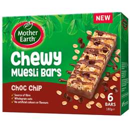 Mother Earth Chewy Muesli Bars Choc Chip 180g
