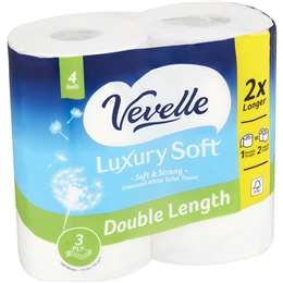 Vevelle Double Length 3 Ply Toilet Tissue 4 pack