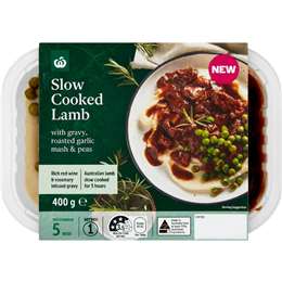 Woolworths Slow Cooked Lamb With Gravy Roasted Garlic Mash & Peas