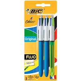 Bic 4 Colours Standard Plus Fluo Yellow Ink 3 Pack | Woolworths