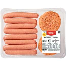 Market Value BBQ Pack 8 Sausages & 4 Burgers 1kg