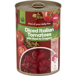 Woolworths Diced Italian Tomatoes Basil & Oregano 400g