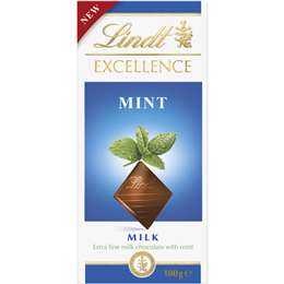 Lindt Excellence Milk Chocolate Mint 100g Block