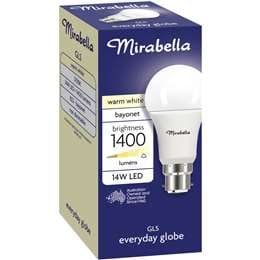 Mirabella 14W 1400lm LED GLS Everyday Globe Bayonet Warm White each