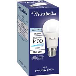 Mirabella 14w 1400lm Led Gls Everyday Globe Bayonet Cool White Each